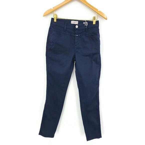 New Closed Garment Dyed Skinny Pusher Pants Womens 25 Navy Blue Cotton Blend